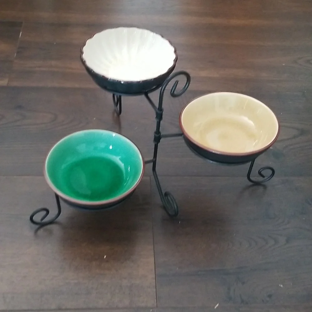 Pier 1 imports foldable 3 tier condiment dip holder with bowls